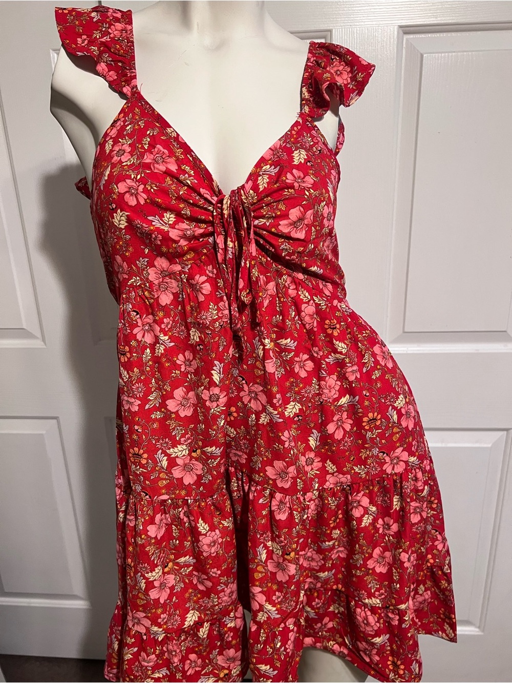 Red Floral Tie-Front Sundress
